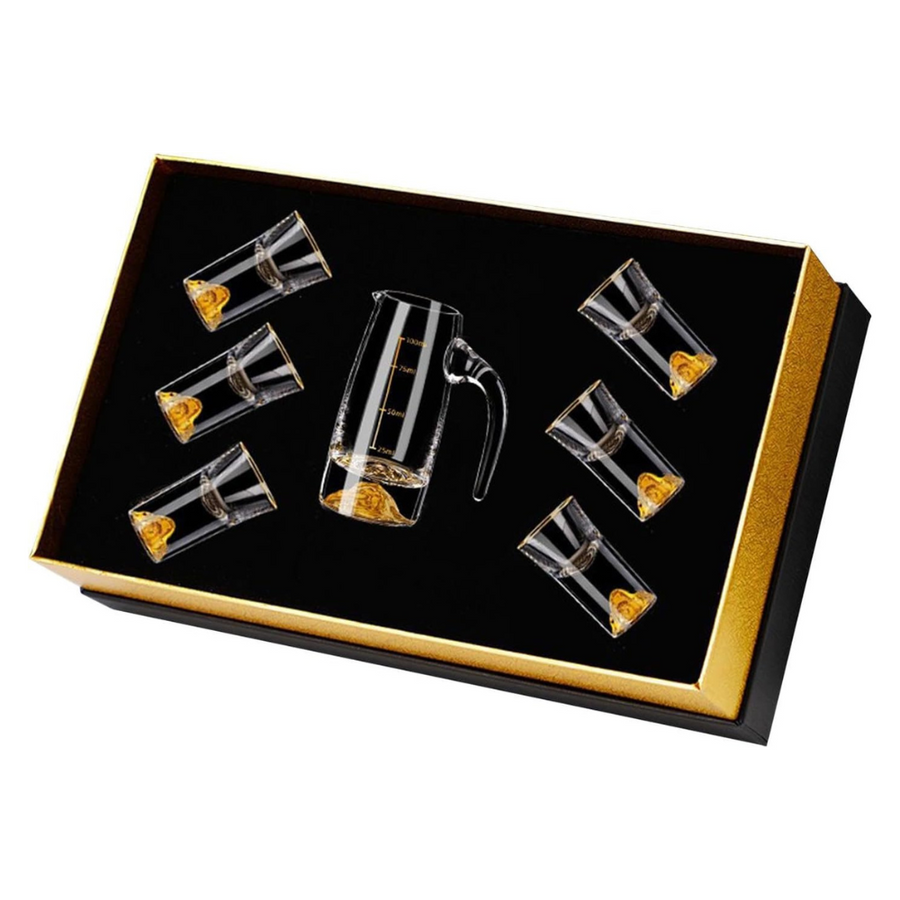 MOU TAI GIFT SET W/GOLD MOUNTAIN BOTTOM (1 CARAFES + 6 GLASSES) # BAER-2002