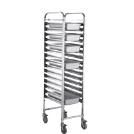 (DISMOUNTABLE) HEIGHTENED SINGLE ROW 1/1 TRAY TROLLEY - SILVER - KITCHENWARE # 001113