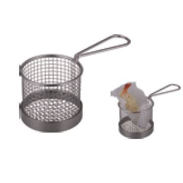 ROUND STAINLESS STEEL SMALL FRYING BASKET WITH SINGLE HANDLE - SILVER - KITCHENWARE # 021193