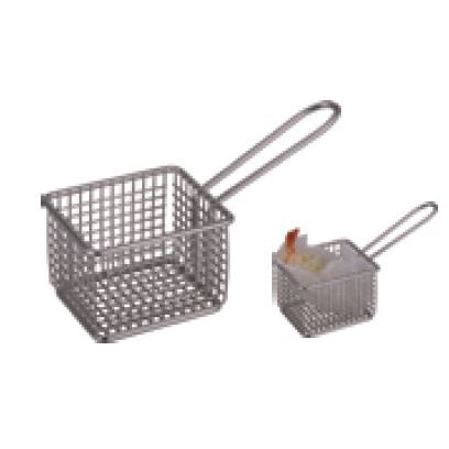 SQUARE STAINLESS STEEL STRAIGHT SMALL FRYING BASKET - SILVER - KITCHENWARE # 031193