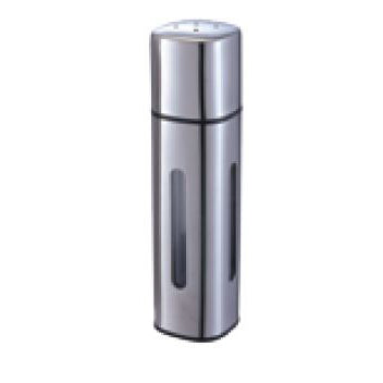 SQUARE STAINLESS STEEL POWDER BARREL WITH VECTICAL WINDOW - SILVER - KITCHENWARE # 860194