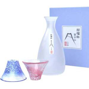 FUJI MOUNTAIN SAKE CUP BLUE & RED WITH CARAFE - ASSORTED - TOYO SASAKI # G639-M76