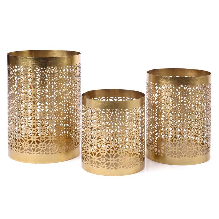 MOROCCAN VOTIVES SET OF 3, 1 X LARGE, 1X MEDIUM, 1 X SMALL - BRASS - IMPULSE # IM7663