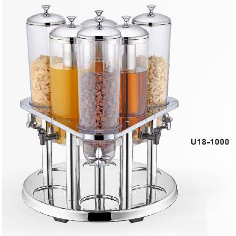 REVOLVING BASE SIX 3L CEREAL DISPENSER - STAINLESS STEEL - SUNNEX # U18-1000